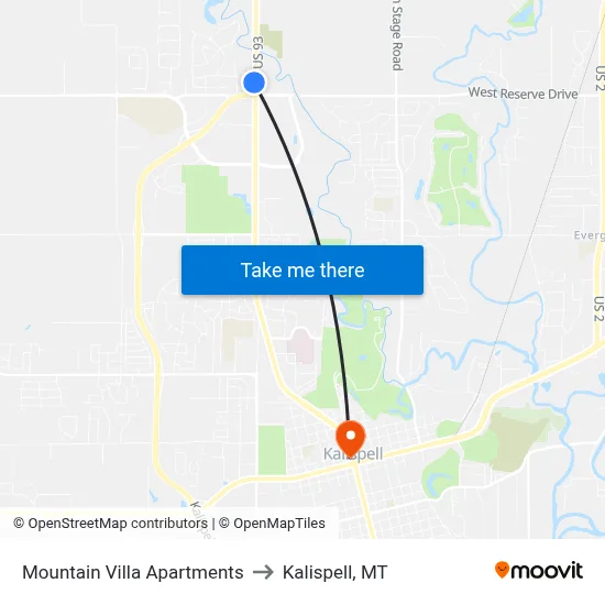 Mountain Villa Apartments to Kalispell, MT map