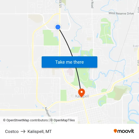 Costco to Kalispell, MT map
