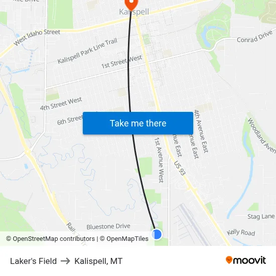 Laker's Field to Kalispell, MT map