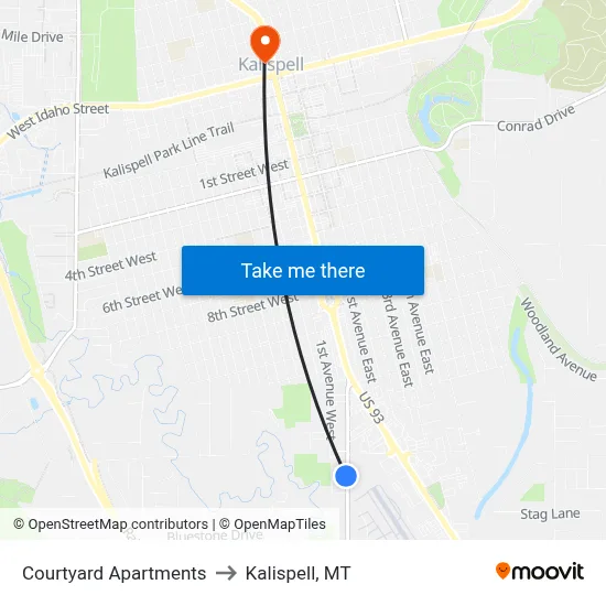 Courtyard Apartments to Kalispell, MT map