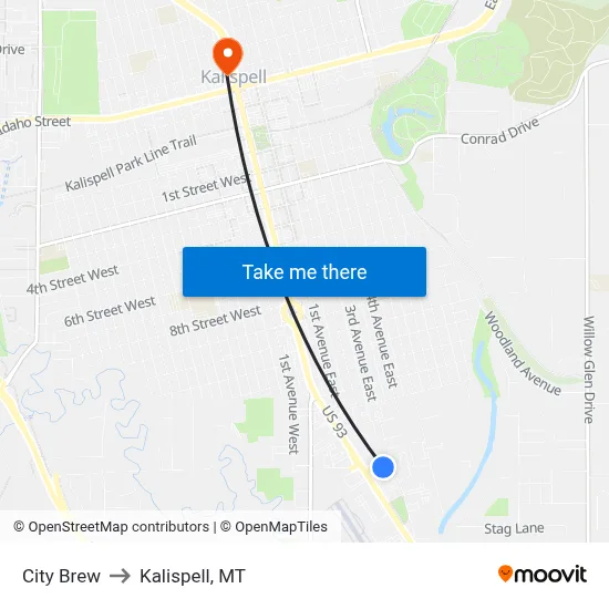 City Brew to Kalispell, MT map