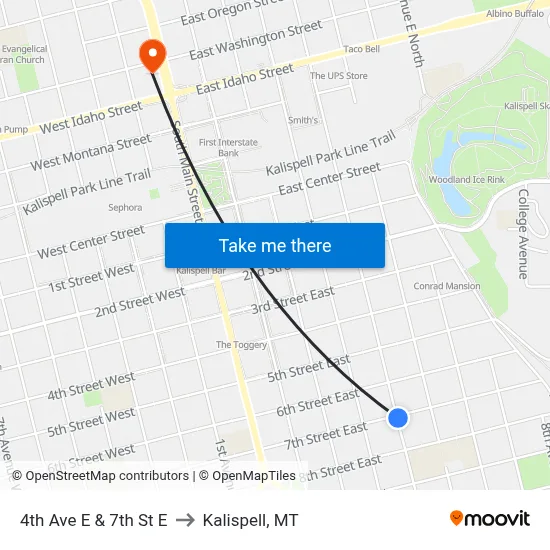 4th Ave E & 7th St E to Kalispell, MT map