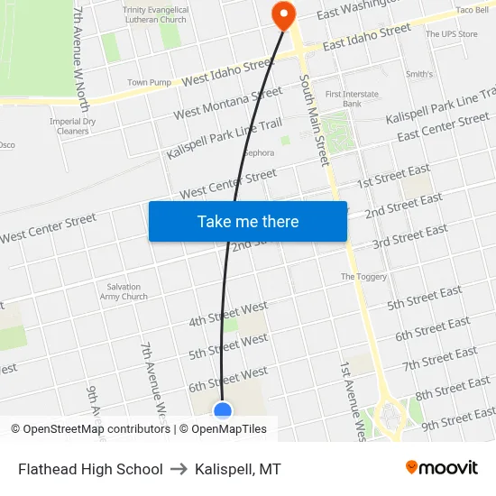 Flathead High School to Kalispell, MT map