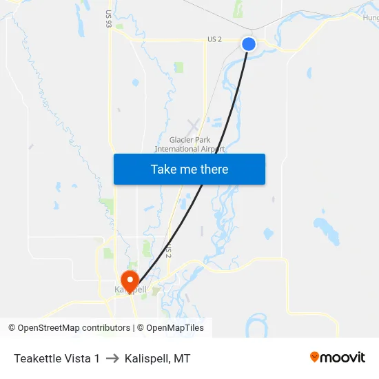 Teakettle Vista 1 to Kalispell, MT map
