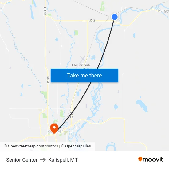 Senior Center to Kalispell, MT map