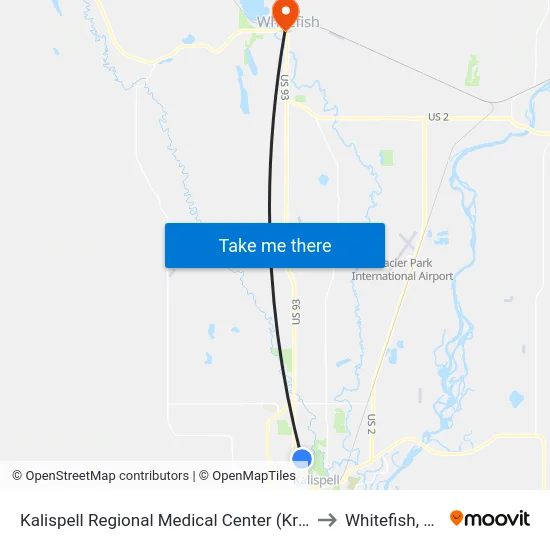 Kalispell Regional Medical Center (Krmc) to Whitefish, MT map