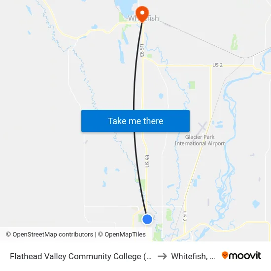 Flathead Valley Community College (Fvcc) to Whitefish, MT map