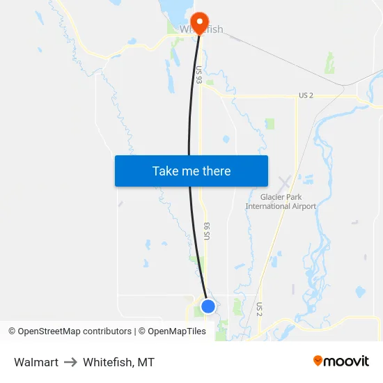 Walmart to Whitefish, MT map
