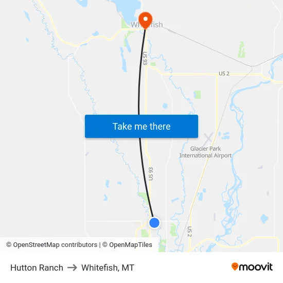 Hutton Ranch to Whitefish, MT map