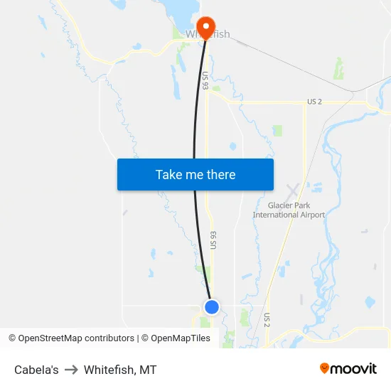 Cabela's to Whitefish, MT map