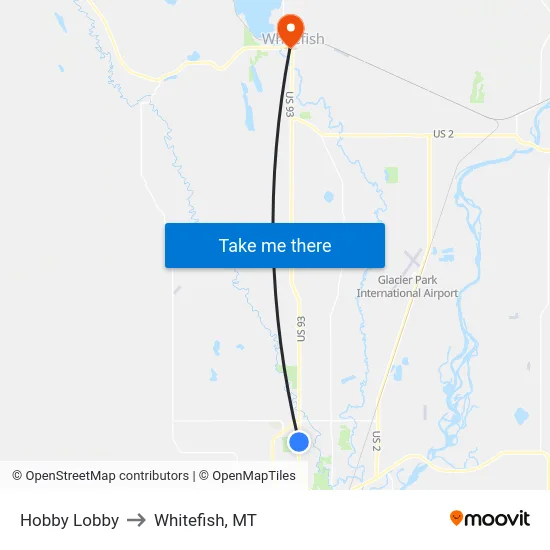 Hobby Lobby to Whitefish, MT map