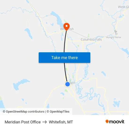 Meridian Post Office to Whitefish, MT map