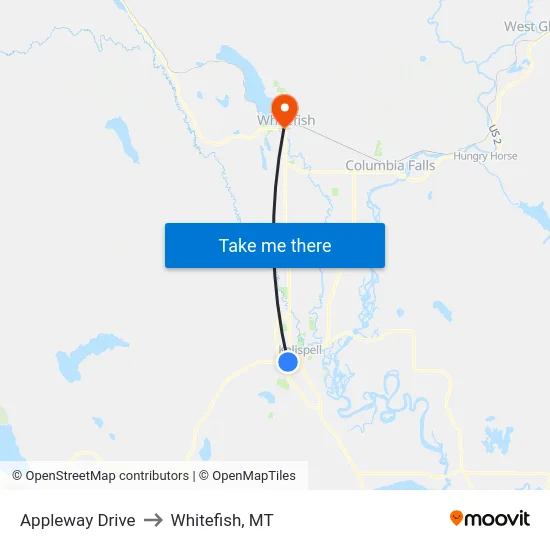 Appleway Drive to Whitefish, MT map