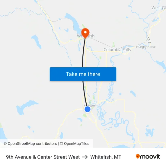 9th Avenue & Center Street West to Whitefish, MT map