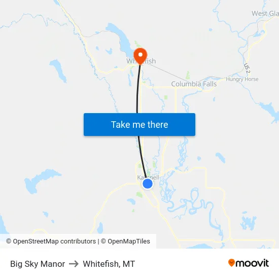 Big Sky Manor to Whitefish, MT map