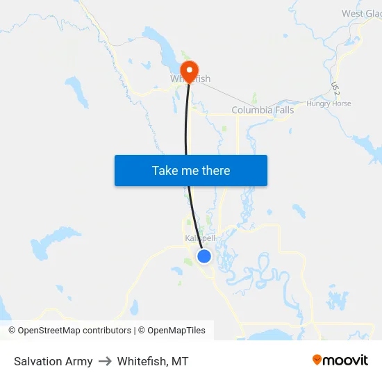 Salvation Army to Whitefish, MT map