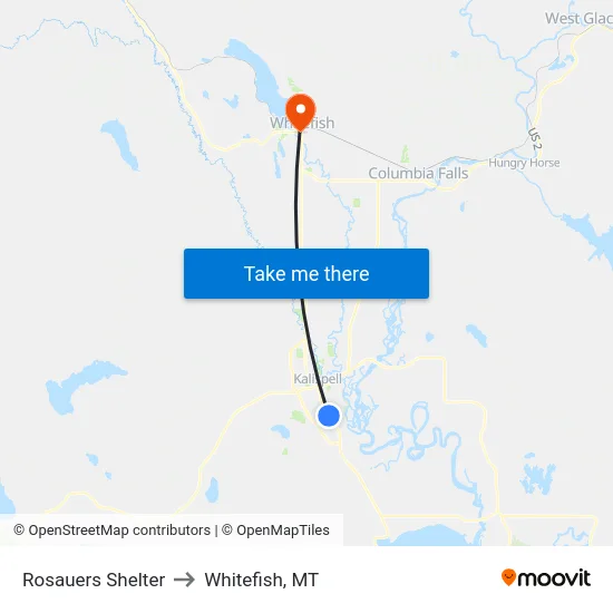 Rosauers Shelter to Whitefish, MT map
