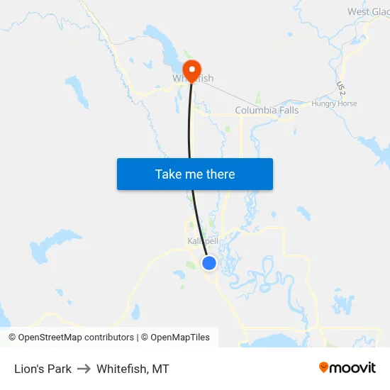 Lion's Park to Whitefish, MT map
