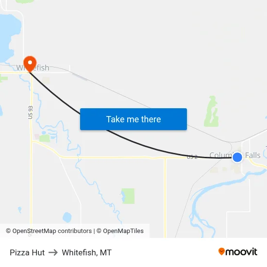 Pizza Hut to Whitefish, MT map