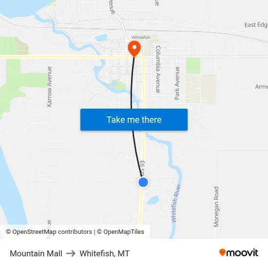 Mountain Mall to Whitefish, MT map