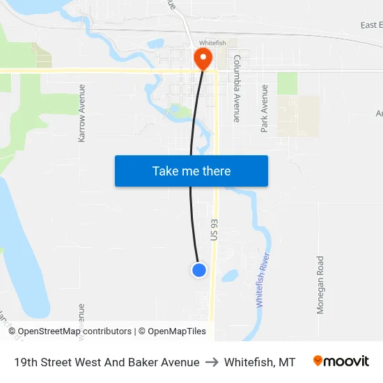19th Street West And Baker Avenue to Whitefish, MT map