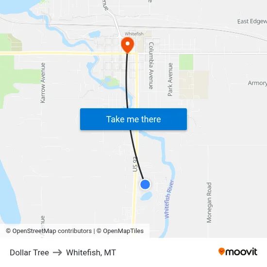 Dollar Tree to Whitefish, MT map