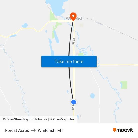 Forest Acres to Whitefish, MT map