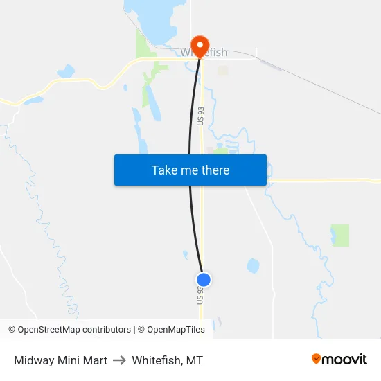 Midway Mini Mart to Whitefish, MT map