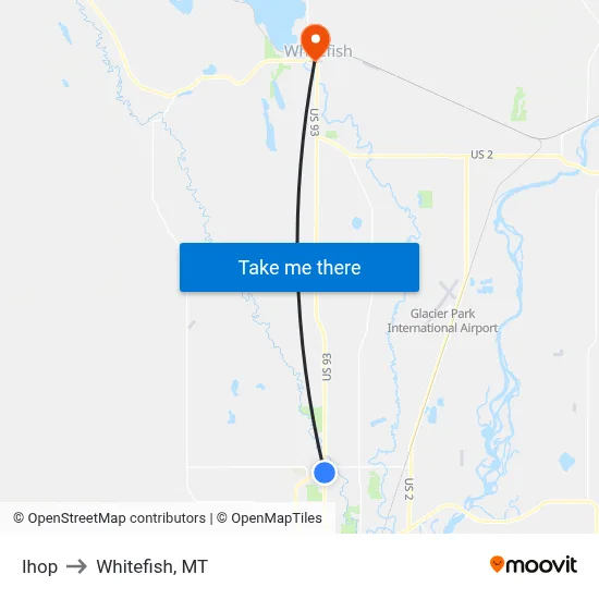 Ihop to Whitefish, MT map