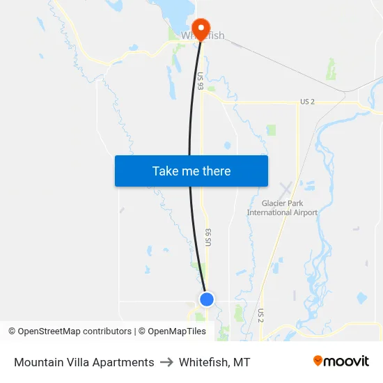 Mountain Villa Apartments to Whitefish, MT map