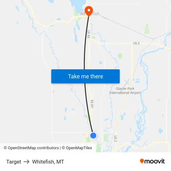 Target to Whitefish, MT map