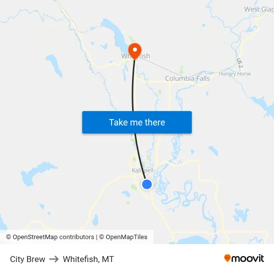 City Brew to Whitefish, MT map