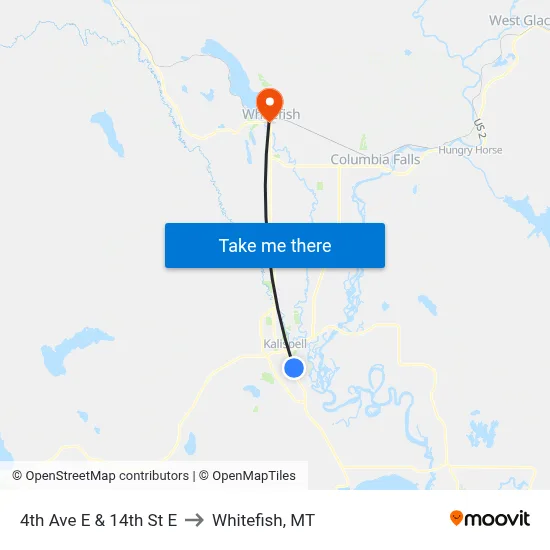 4th Ave E & 14th St E to Whitefish, MT map