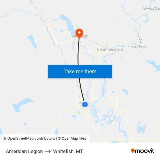 American Legion to Whitefish, MT map