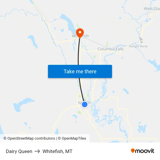 Dairy Queen to Whitefish, MT map