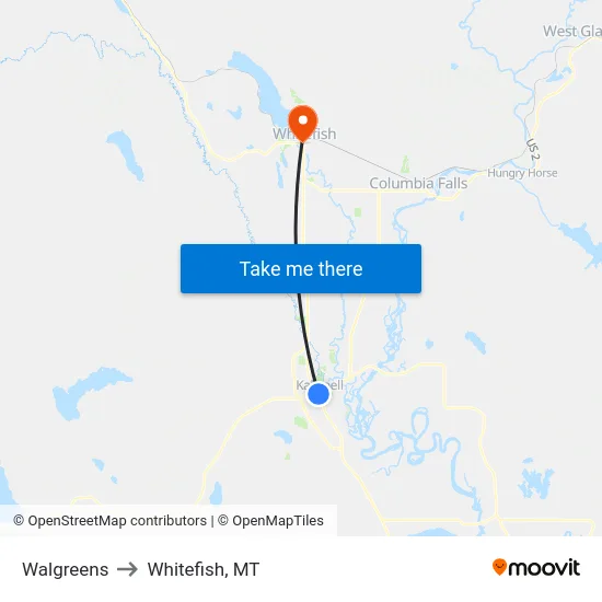 Walgreens to Whitefish, MT map