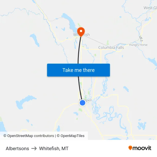 Albertsons to Whitefish, MT map