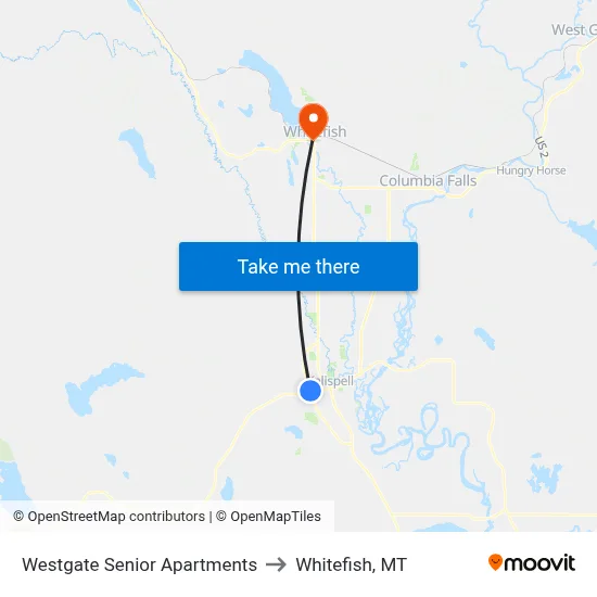 Westgate Senior Apartments to Whitefish, MT map