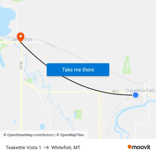 Teakettle Vista 1 to Whitefish, MT map