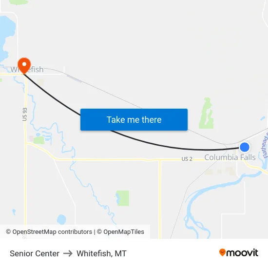 Senior Center to Whitefish, MT map