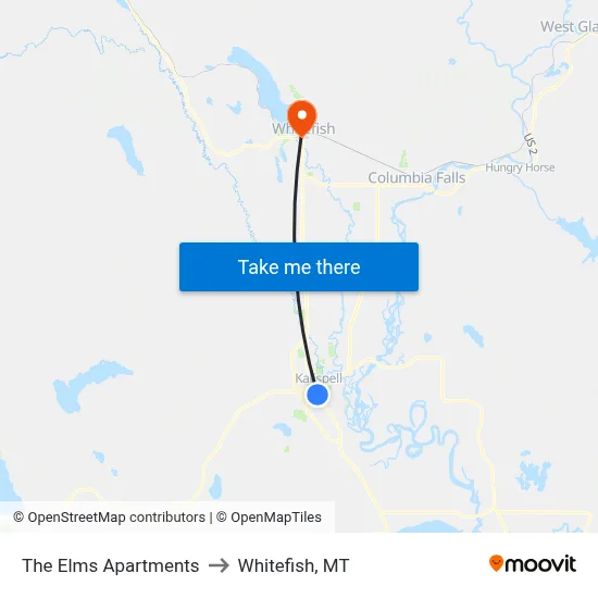 The Elms Apartments to Whitefish, MT map