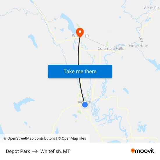 Depot Park to Whitefish, MT map