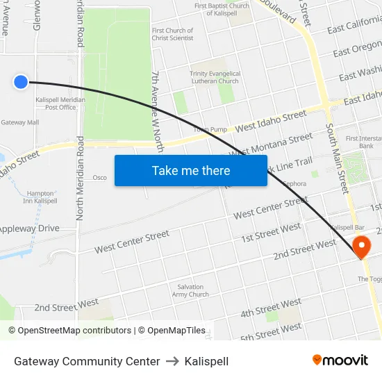 Gateway Community Center to Kalispell map