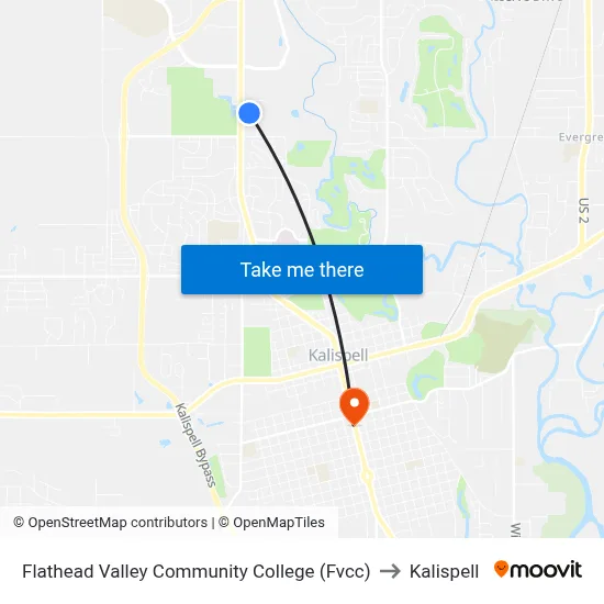 Flathead Valley Community College (Fvcc) to Kalispell map