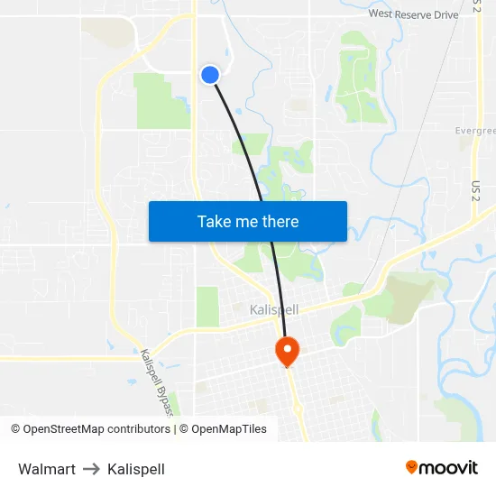 Walmart to Kalispell map