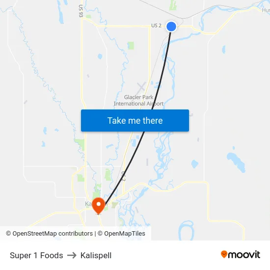 Super 1 Foods to Kalispell map