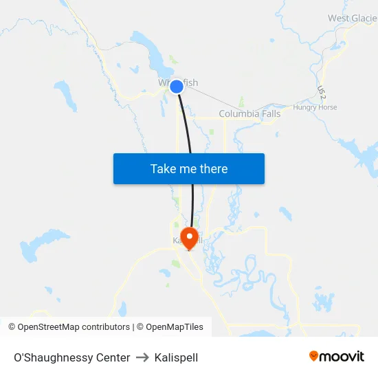 O'Shaughnessy Center to Kalispell map