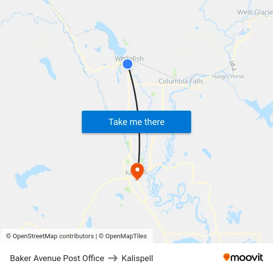 Baker Avenue Post Office to Kalispell map