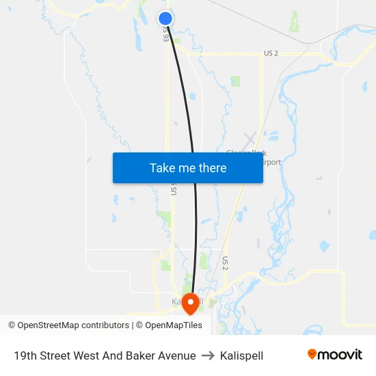 19th Street West And Baker Avenue to Kalispell map
