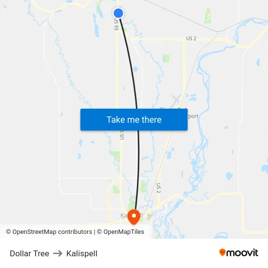 Dollar Tree to Kalispell map